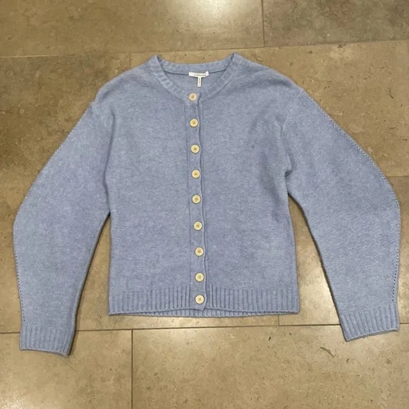 Cozy Cardigan Light Puff Sleeve in Periwinkle Blue - Picture 5 of 9